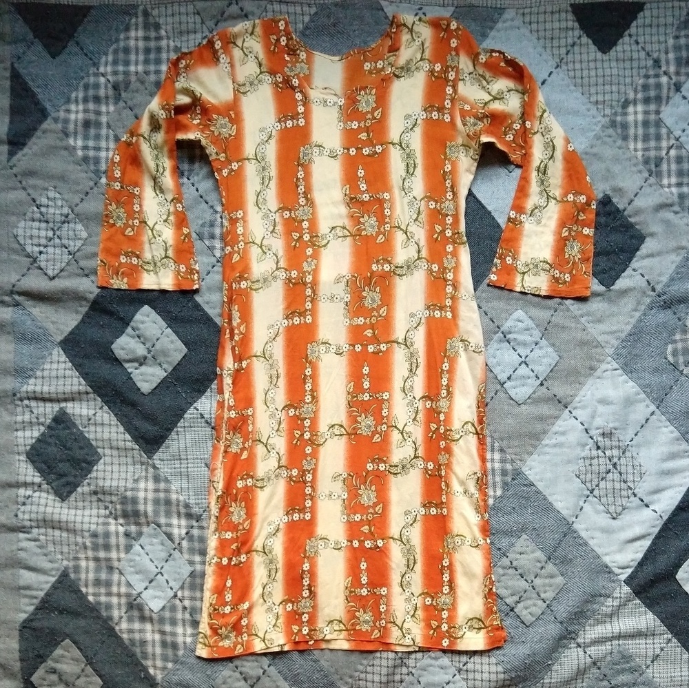 Vintage Handmade Floral Stripe Indian Tunic Kurti
